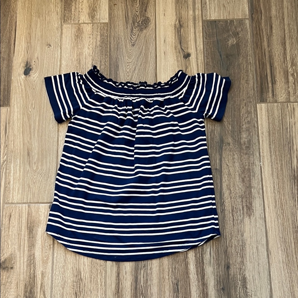 Liz Claiborne Navy and Cream Striped Top